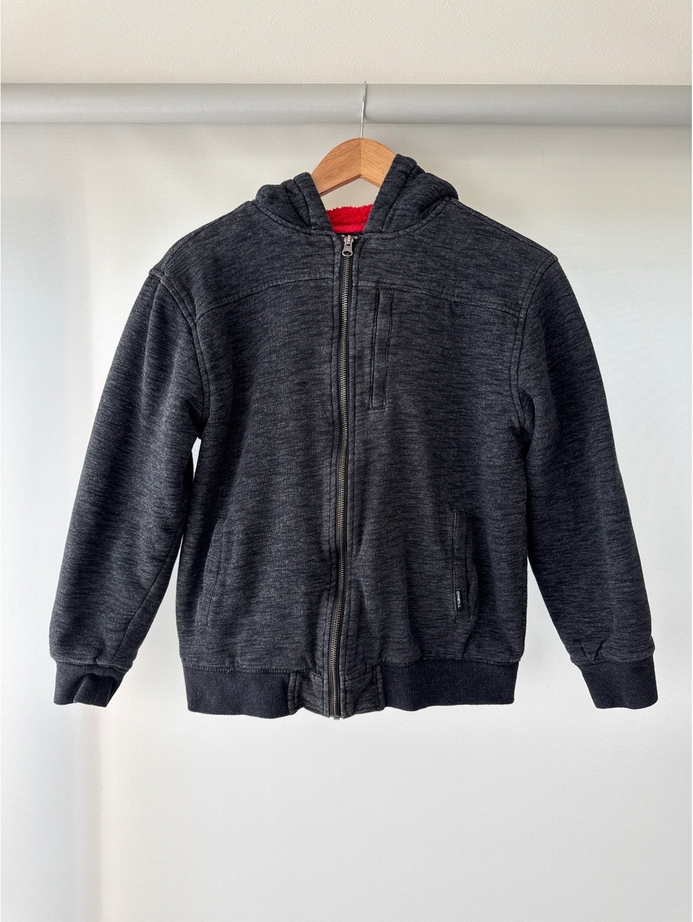 O’Neill Boys Sherpa Lined Full Zip Hoodie Jacket Charcoal Red Kids XL
